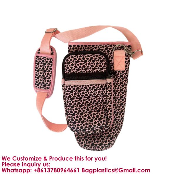 Adjustable Strap Neoprene 40oz Water Bottle Carrier Sleeve Pouch Tumbler Cup Holder Sling Bag With Phone Pocket
