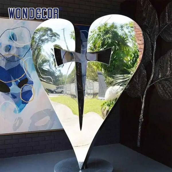 170cm Large Outdoor Garden Forged Metal Abstract Heart Shaped Stainless Steel Sculpture