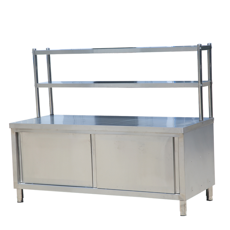 Customized Size Stainless Steel 201/304 Workbench with Sliding Door Design for Commercial Kitchen