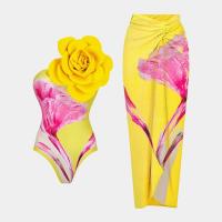 Copas aconchegadas Trajes de banho de três peças com cor amarela normal / seca rápida