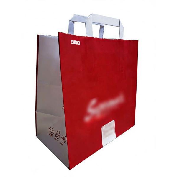 Versatile Flat Handle Paper Bag Red Recycled Paper Shopping Bags Biodegradable
