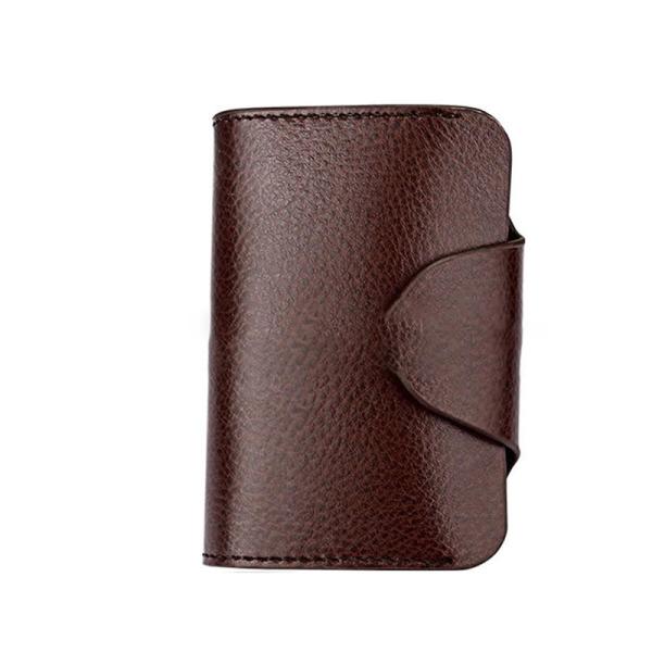 Leather Button Wallet Short Business Card Wallet with RFID Protection and Lock Buckle