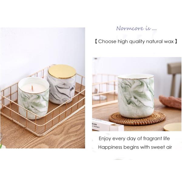Luxury Home Scented Candles Ceramic Marble Wooden Wick Candle Jars With Metal Lids