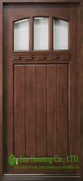 Clear Glass Solid Mahogany Wood Entry door, v groove panel door