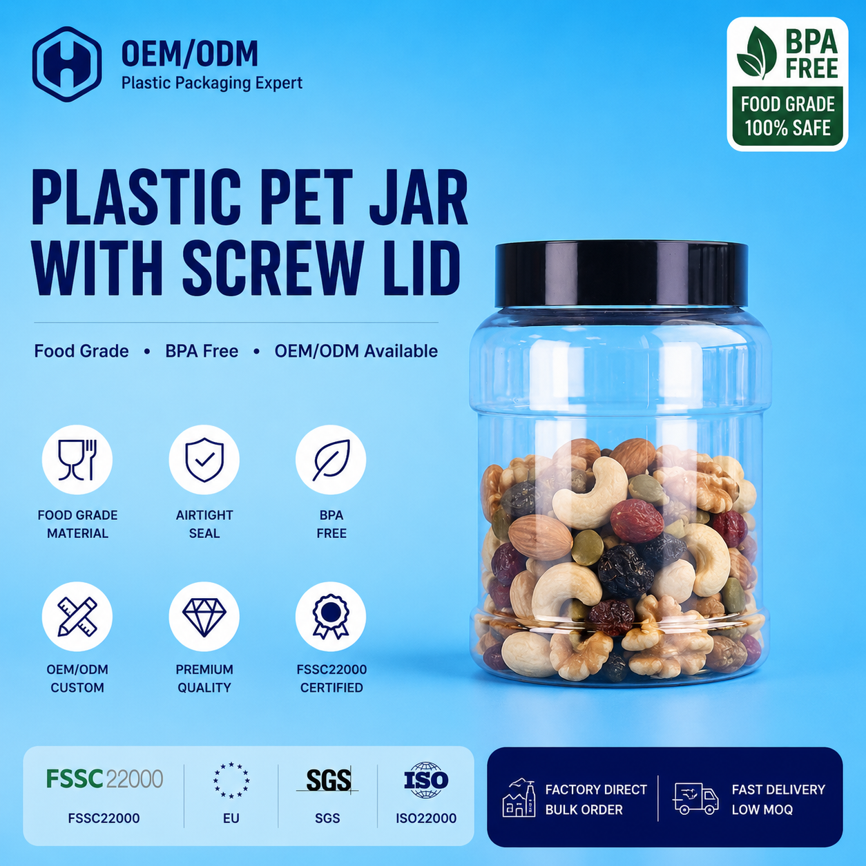 Custom Eco Friendly Clear Plastic Jars For Dried Mango Raisins Apricots Mixed Fruit
