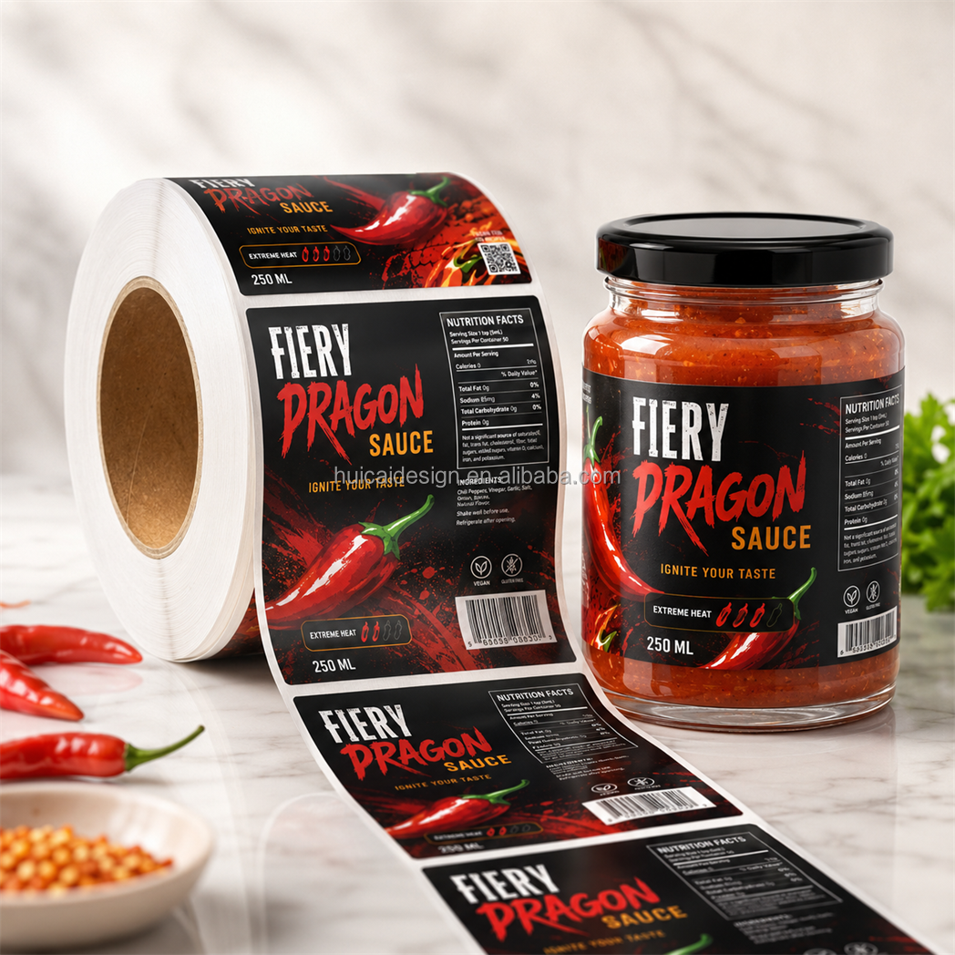 Factory Custom Printed Hot Pepper Sauce Label Chili Paste Jar Label Food Grade Waterproof Sticker Label