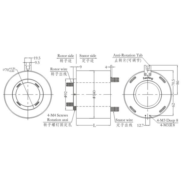 Senring OEM Pneumatic Slip Ring Hole 70mm OD 140mm