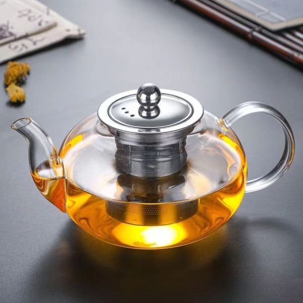 Dishwasher Safe Borosilicate Glass Tea Kettle Teapot 800ml With Metal Infuser And Lid