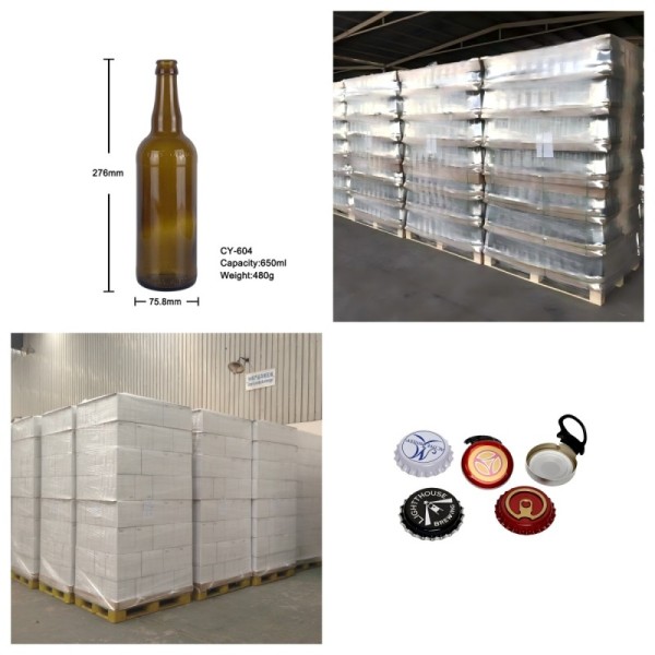 Classic Craft Brew Glass Beer Bottle 650ml 26mm Crown Cap Container 480g CY-604