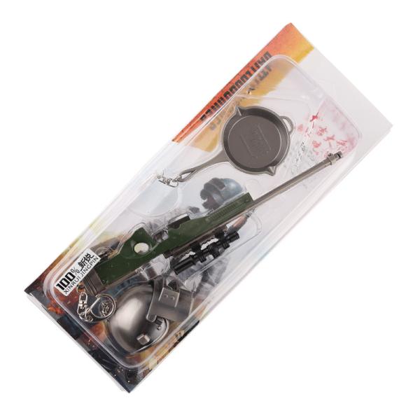 AWM Game Players 3pcs Metal Gun Keychain Backpack Helmet Pan Rifle Keyring 23cm