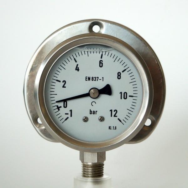 12 Bar 63mm Panel Mount Pressure Gauge Front Flange All Stainless Steel EN 837-1