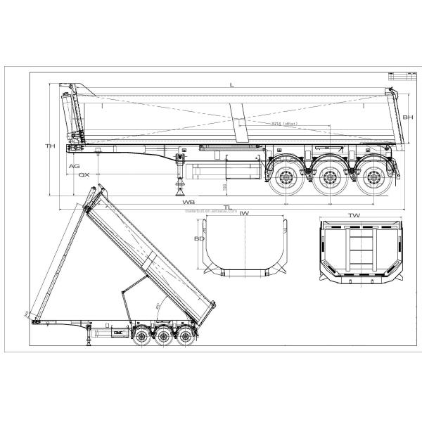 7.2 / 8.2 / 9.6 / 10.5 m châssis en acier au carbone semi-remorque pour le transport de matériaux de construction