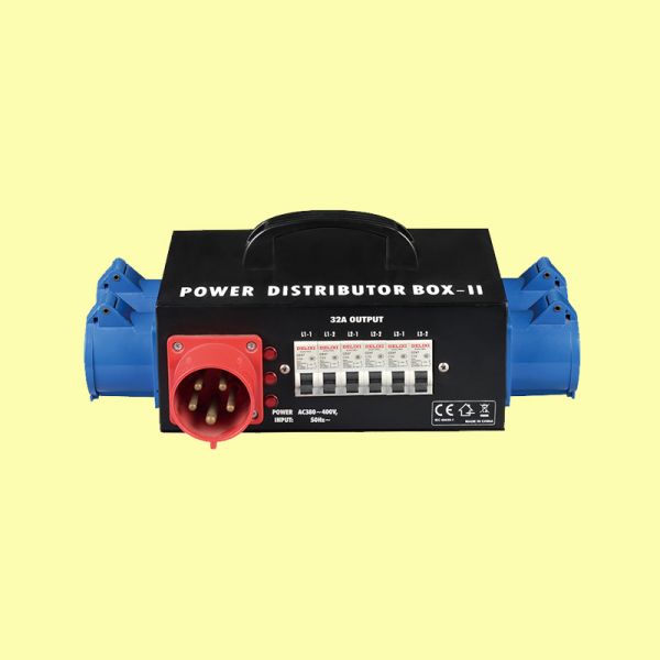 DJ Power Distribution Box 308V 32A 6x16A CEE 3P Outputs Robust Steel Housing EMC/LVD Certified for Events & Performances