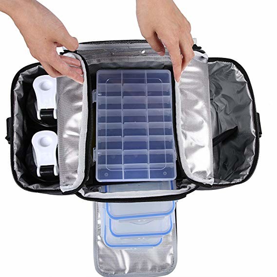 Black Meal Cooler Bag , Portable Lunch Cooler Bag With Ice Pack Snap Lid Containers