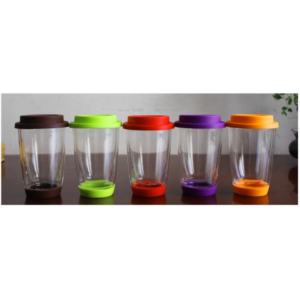 Вручите надутой стене двойника 12оз Тумблер стеклянной чашки многоразовый с крышкой силикона