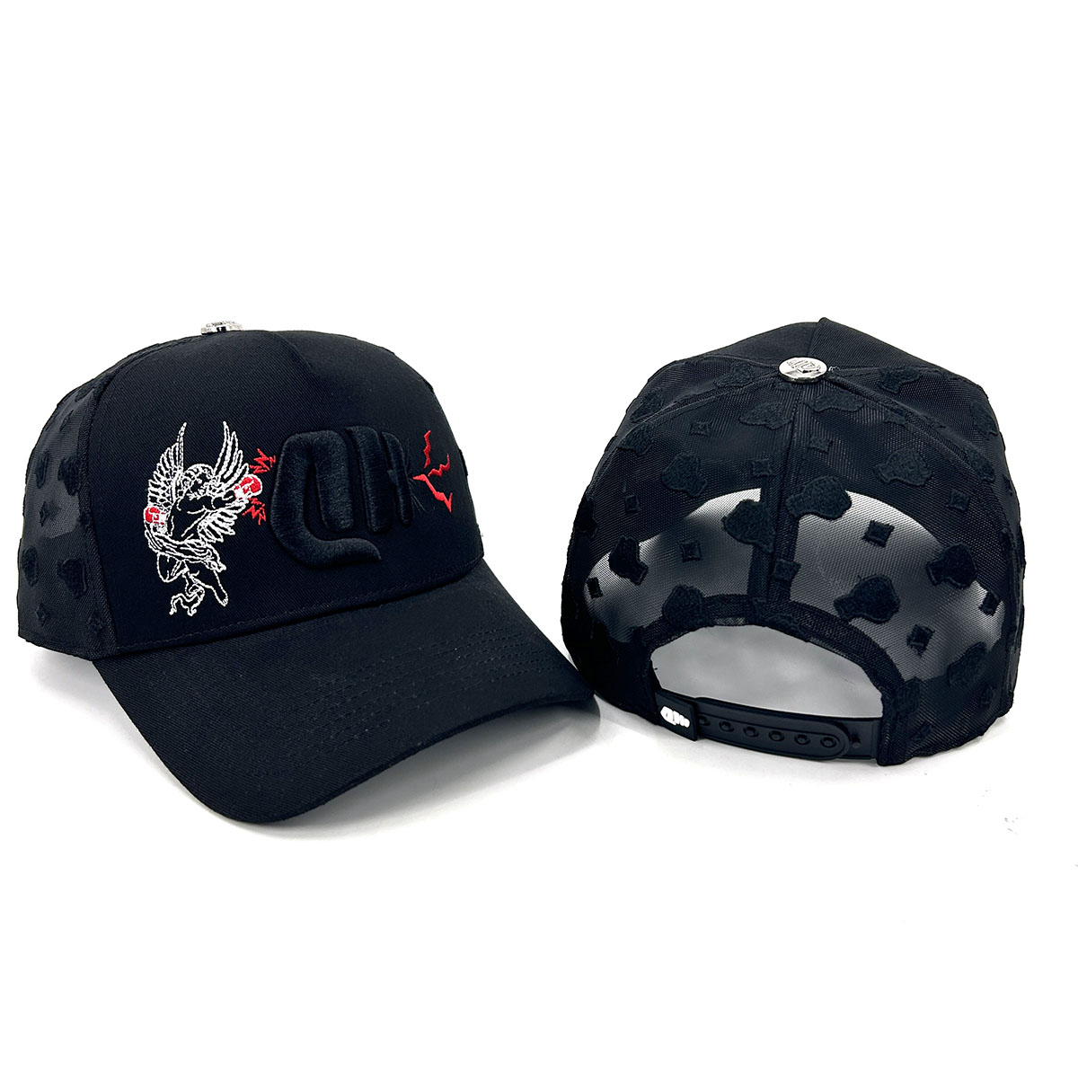Full Embroidery Mesh Cotton 5 Panel Trucker Cap Patch Curved Brim Gorras Snap Back