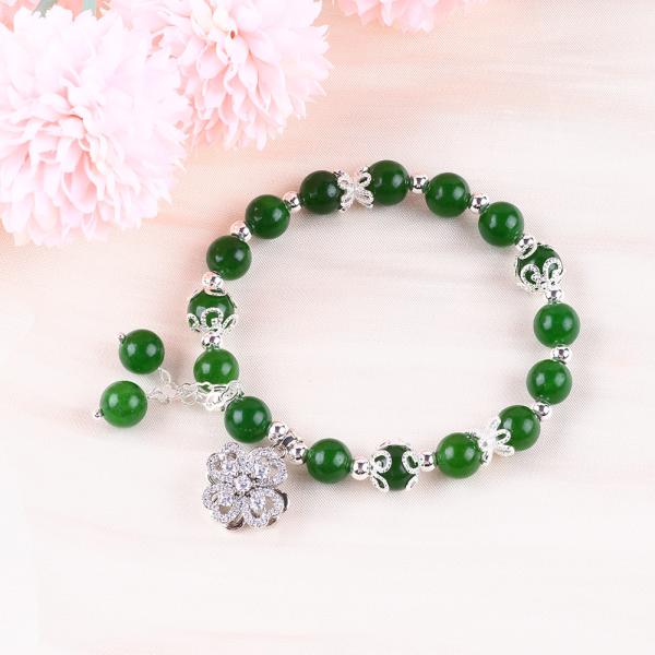 8 мм темно-зеленый нефритовый камень со спиннером цветочный шарм Духовное исцеление Круглая форма растяжка бусы браслет