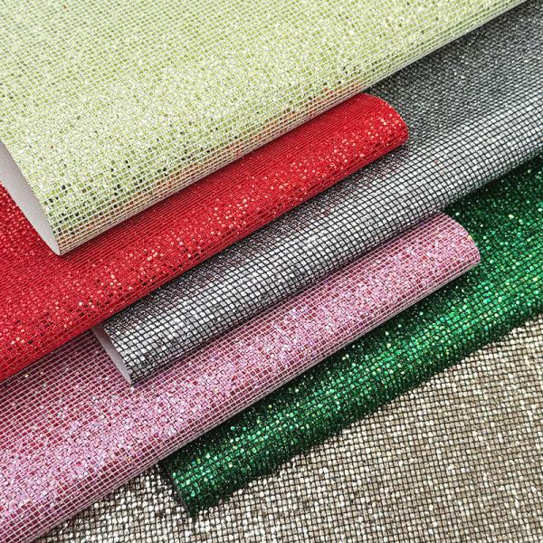 Small-Check Coarse Glitter PVC Synthetic Leather Shoe Jewelry Craft Luggage Bag Packaging Boxes Waterproof Stretch Faux Leather