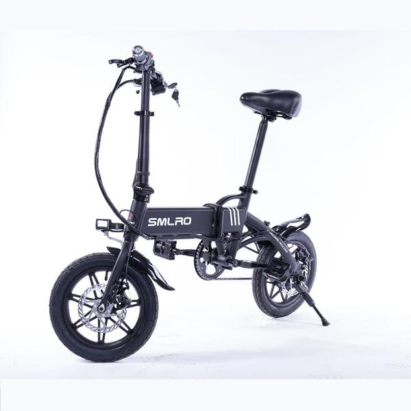 Black Lightweight Foldable Electric Bike Pedals Power Assist 14 Inch Wheels