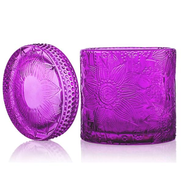 Carved Colored Glass Jar Tea Light Candles / Perfume Scented Candles WXC190910