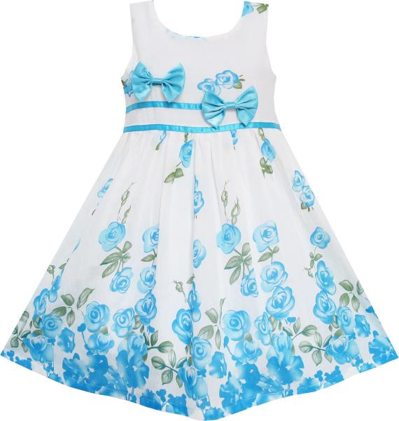 Kid Girls Dress Rose Flower Double Bow Tie Party Sundress Summer Children'S Clothing