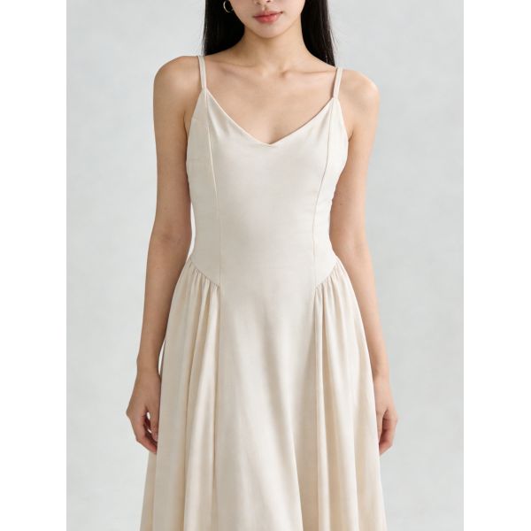 Elegant Spaghetti Strap Midi Dress - Solid Color (Cream / Black / Light Blue)