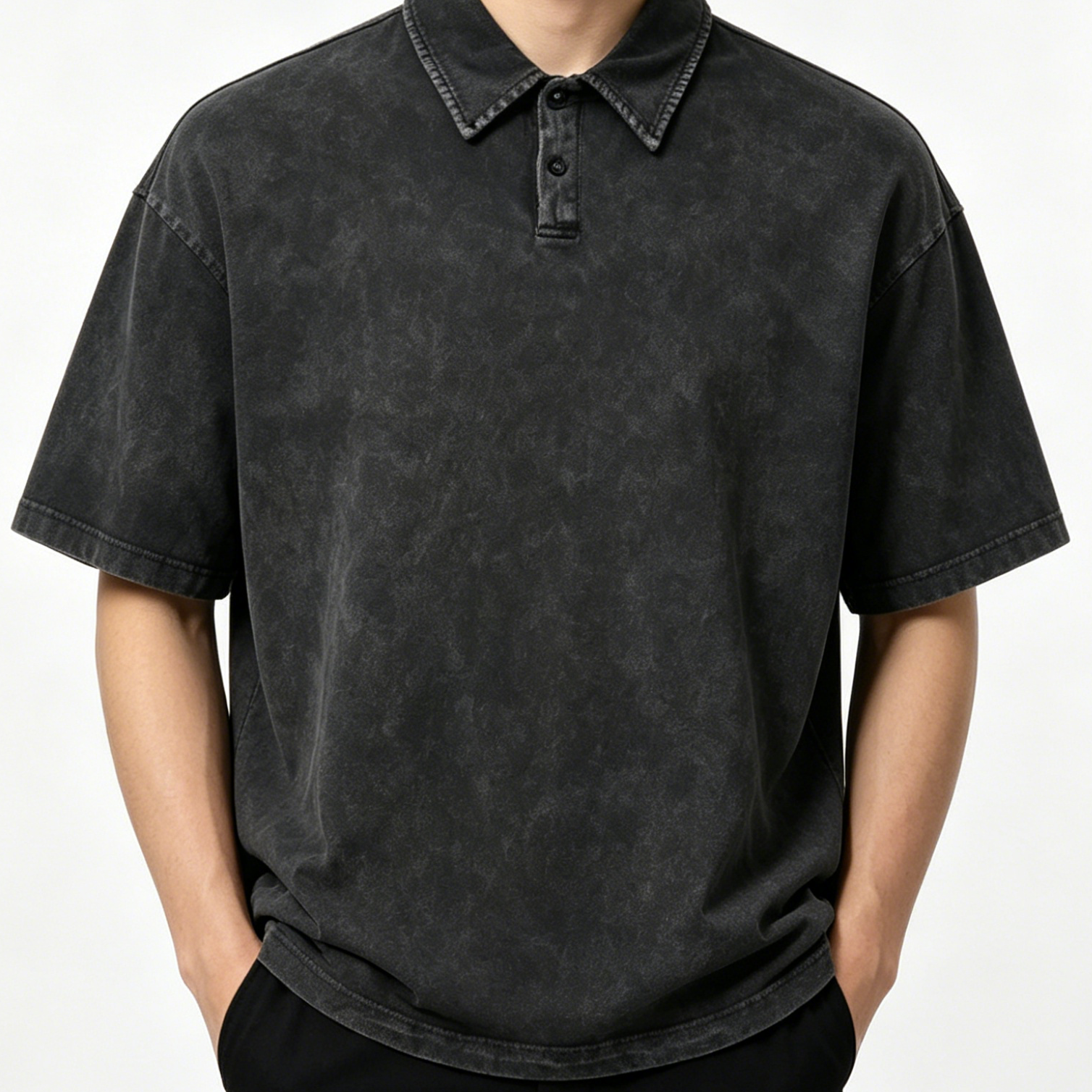 Vintage Washed Heavyweight Polo Shirt Collared Washed Vintage T Shirt Half Sleeve For Teenagers