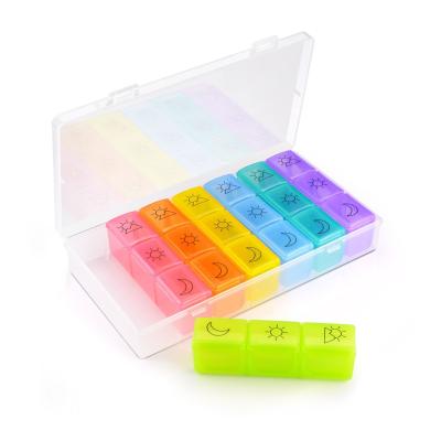 14 - dia caixa plástica do distribuidor do comprimido de 2 semanas para compartimentos coloridos dos sêniores 21