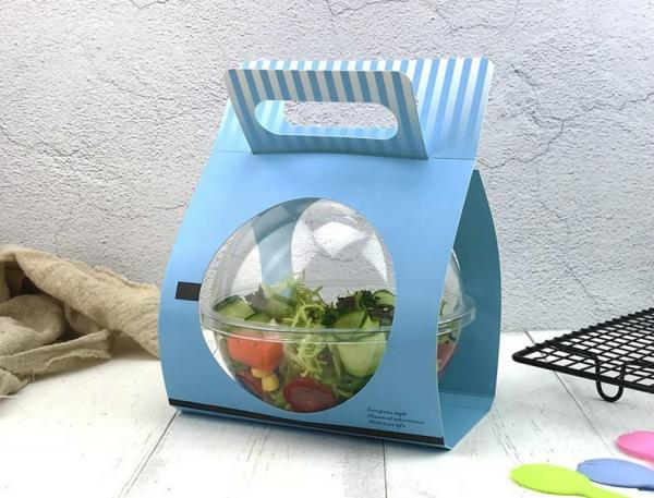 Custom Printing Paper Carry Salad Bowl with Lid Transparent Box Color Plastic