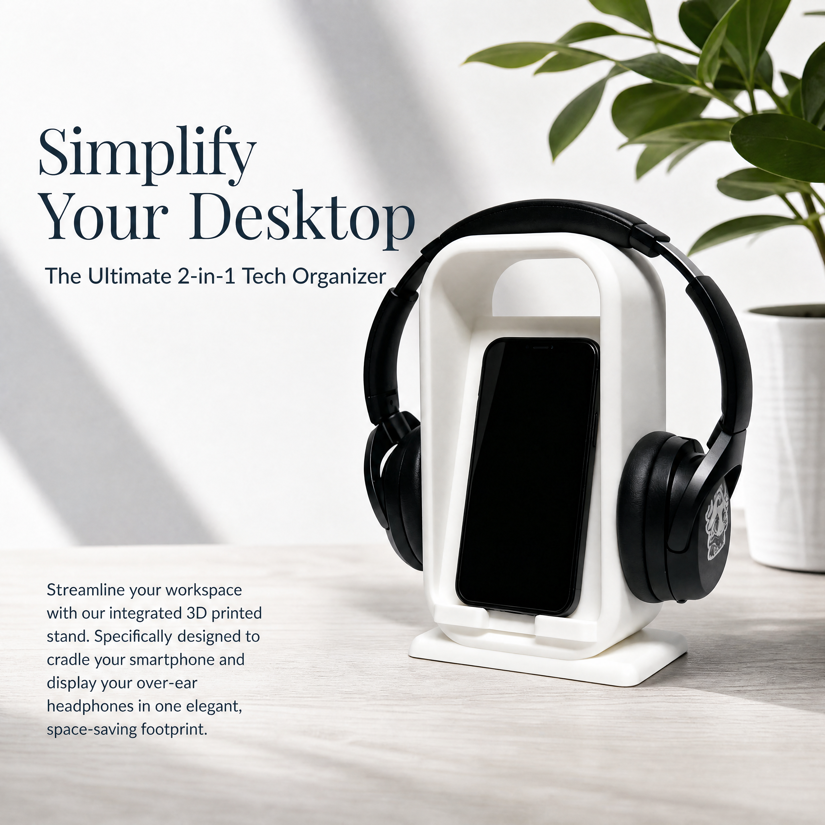Personalized Digital 3D Printing Rounded Frame Dual Function Phone Headphone Holder