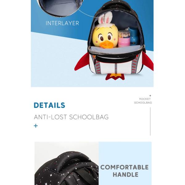 Waterproof 3D Rocket Kids Backpack Anti Lost Cartoon Girls Astronauts School Bags