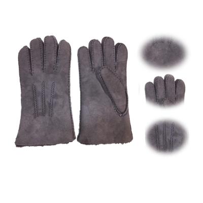 Winter Lamb Fur Merino Shearling Sheepskin Gloves Grey Color Fashion Style