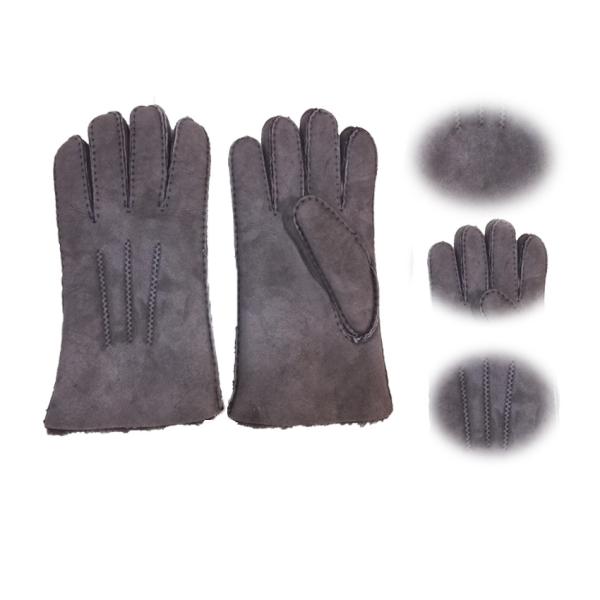 Winter Lamb Fur Merino Shearling Sheepskin Gloves Grey Color Fashion Style