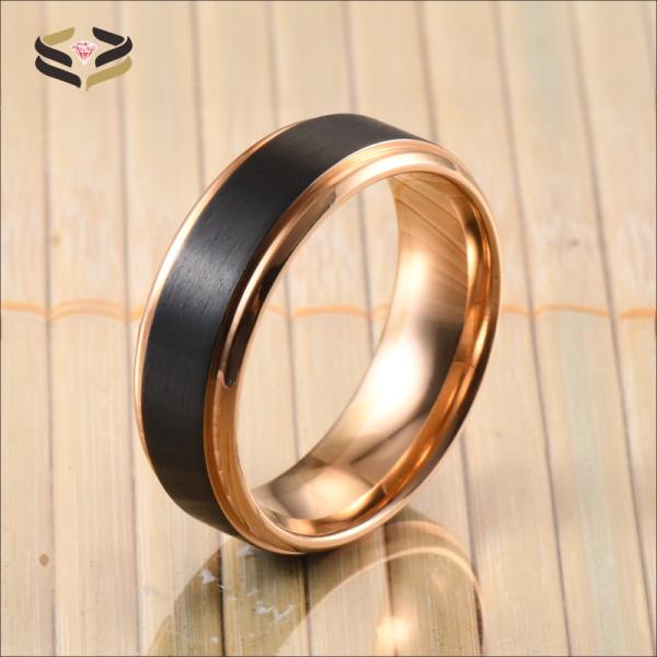 Anillos de titanio para boda, dos tonos, negro y oro rosa, mate cepillado, 8 mm, para hombre y mujer