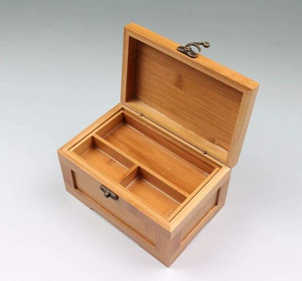 Boîte de rangement de bijoux en bambou avec plateau