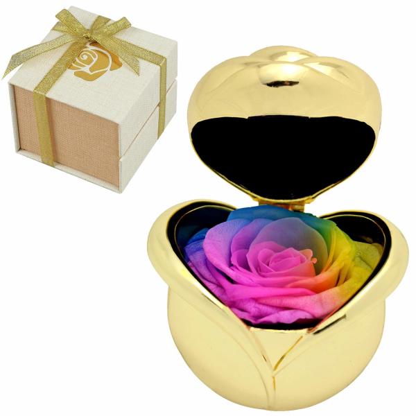 Amazon Wholesale Gold Plated Color Metal Ring Box Stabilized Roses in Box