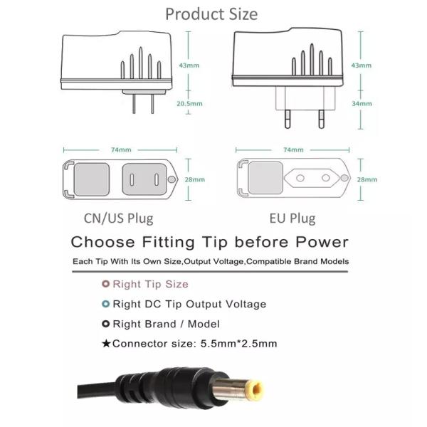 переходник DC AC электропитания ПК планшета ноутбука переходника силы 12V 1.5A 18w переключая