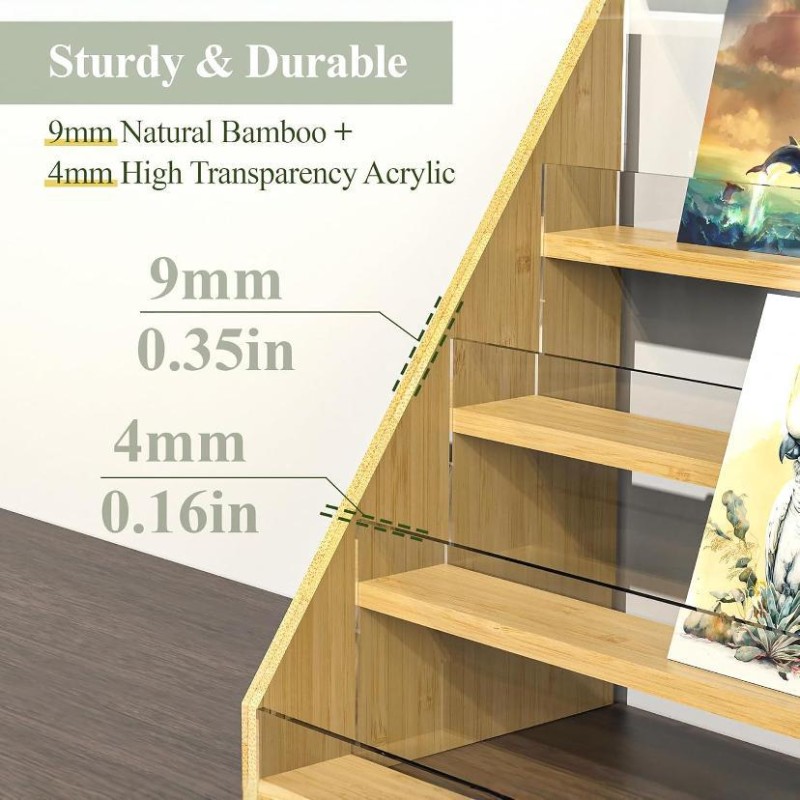 Multi-Layer Bamboo Acrylic Greeting Card and Postcard Display Rack for Wedding or Birthday Storage Decorative Rack
