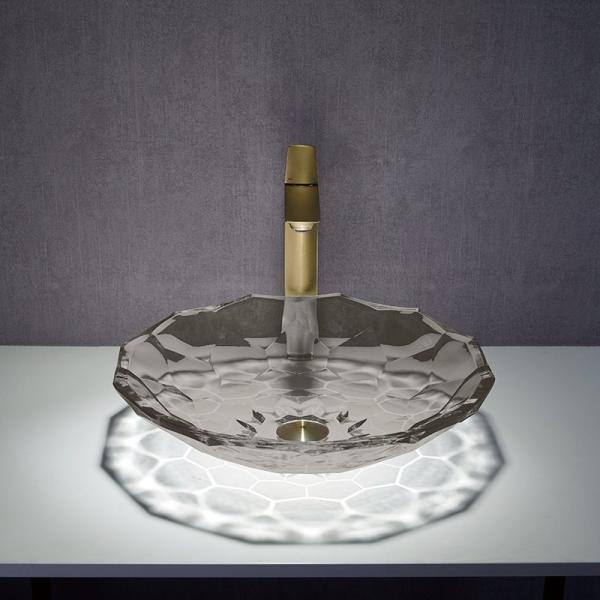 12 inch Transparent Grey Glass Wash Basin , Bathroom Vanity Sink For Hotel