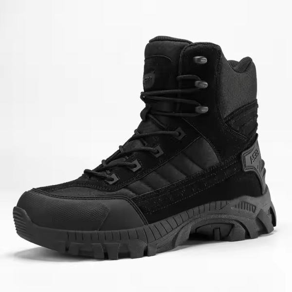 Botas de couro respiráveis para caminhadas ao ar livre Homens Botas de estilo camuflagem de segurança para treinamento de combate e esportes ao ar livre