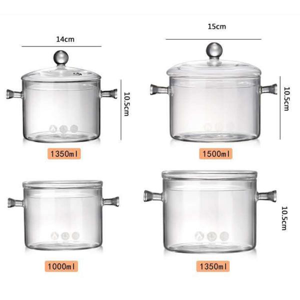 Borosilicate Heat Resistant 1500ml Saucepan Glass Cooking Pot