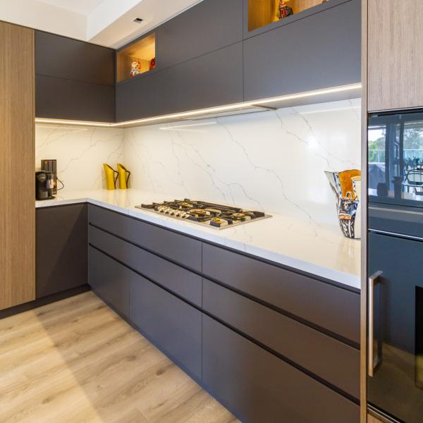 Wooden Grain Melamine Kitchen Cabinet  Modern Kitchen Island