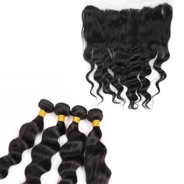 8A Double Weft Indian Human Hair Bundles Loose Wave With Lace Frontal