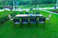 Black 11 Pieces Plastic Wood Modern Outdoor Garden Furniture Table Set 8-10 Seater Extendable Patio Dining Table Chairs