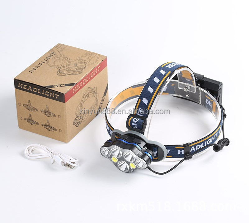 7LED Strong Headlight Far-reaching Searchlight USB Charging Outdoor Headlight Camping Night Fishing COB Red Headlight