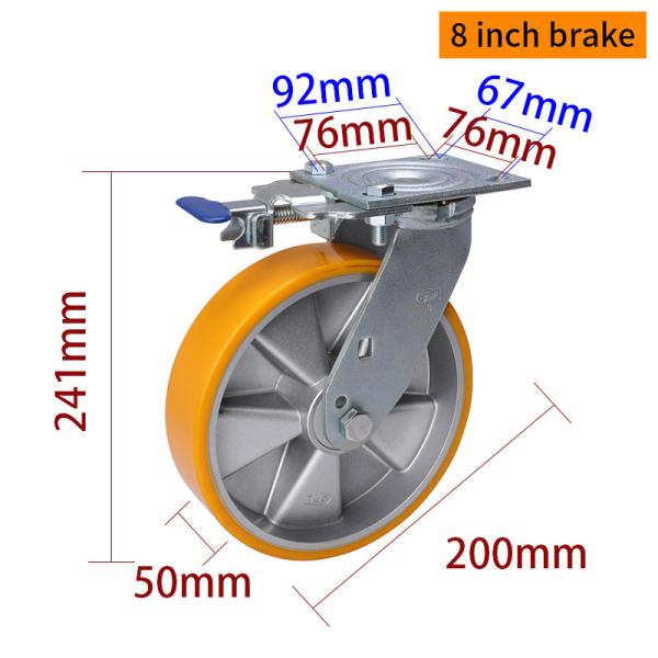 Heavy Duty Castors 200mm 8 Inch Swivel Caster With Brake 738-86A
