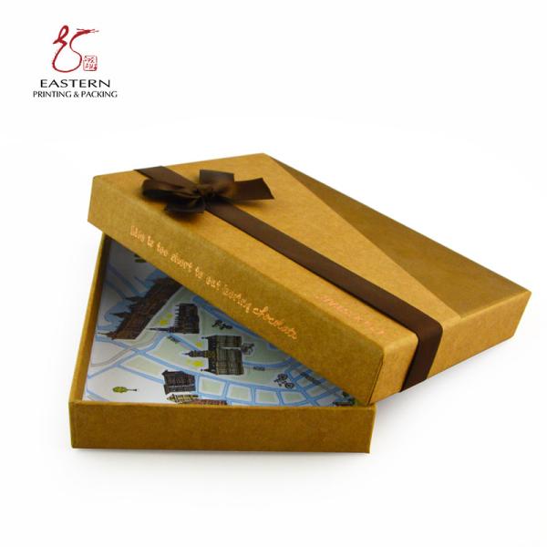 45mm Height Kraft Paper Chocolate Packaging Paper Box With Brown Ribbon