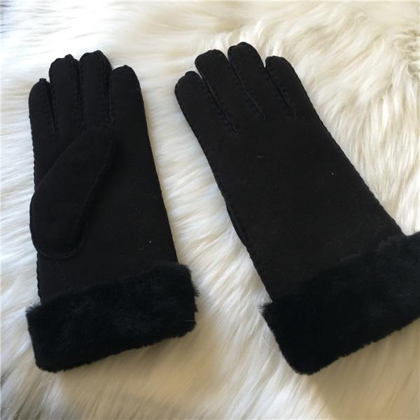 As senhoras enegrecem da pele de carneiro dobro da cara das luvas do inverno da pele de carneiro do Shearling a luva de couro