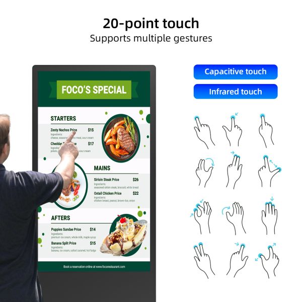 Lcd Android Touchscreen Capacitive Digital Signage Standing Indoor Ultra Thin 55