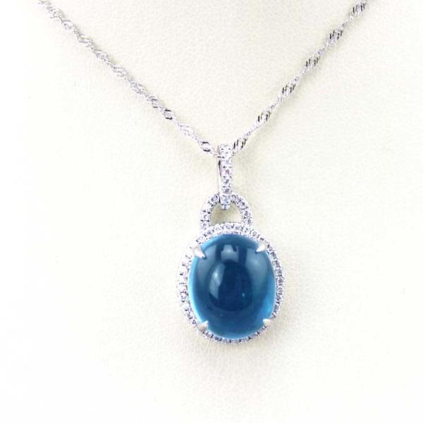 925 Sterling Silver 12x14mm Dome Blue Topaz CZ Diamonds  Pendant and Silver Chain Necklace (PSJ0361)